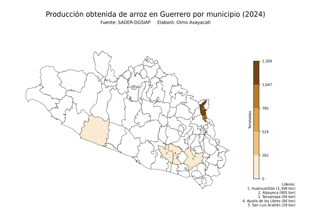 México Producción Agrícola Arroz Guerrero (producción obtenida)
