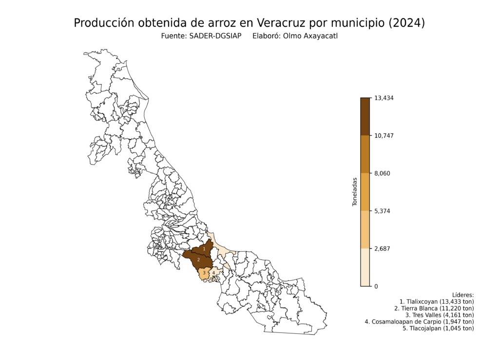 México Producción Agrícola Arroz Veracruz (producción obtenida)